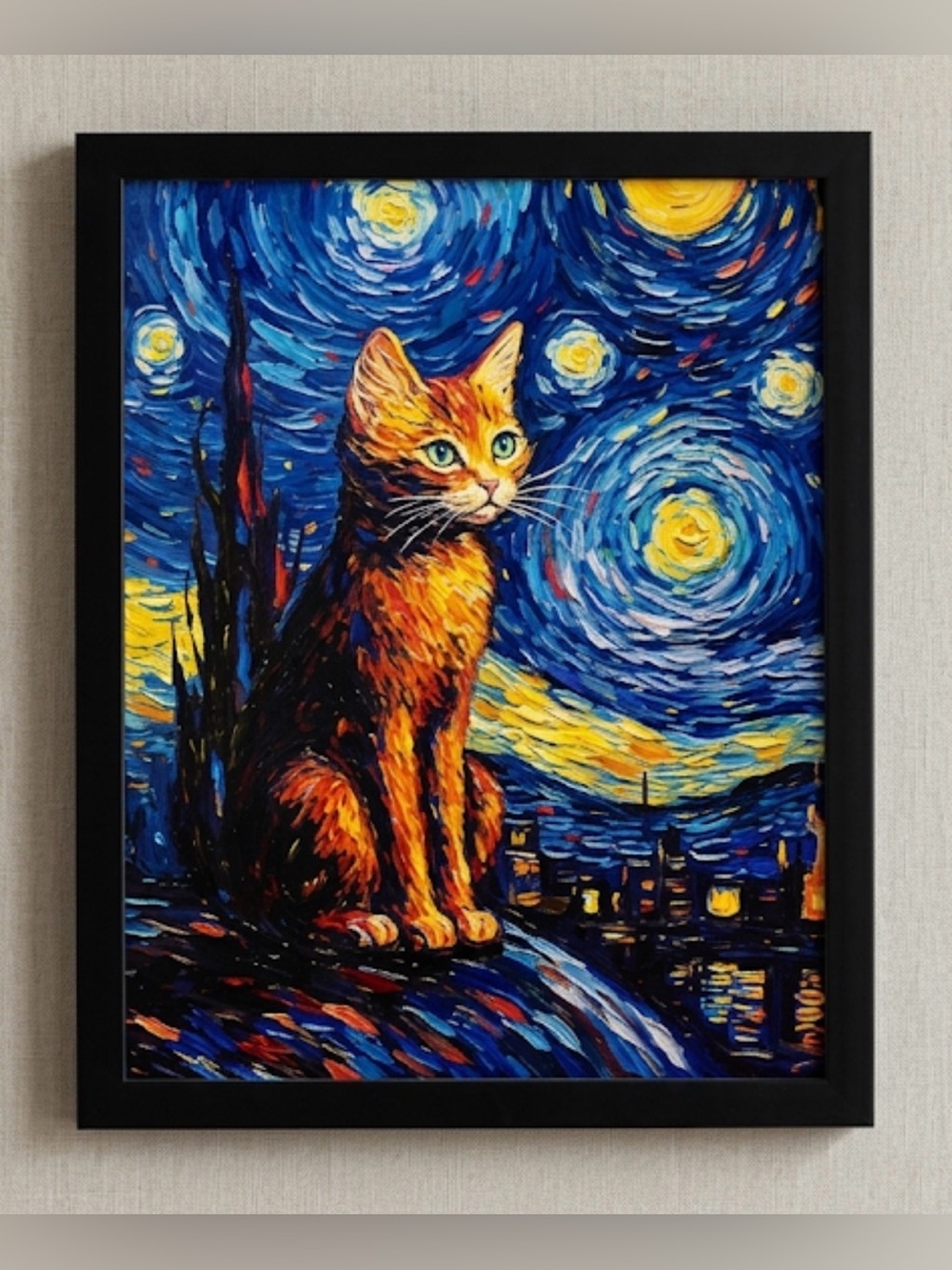 Starry night cat framed 8x10” print in a black frame #catlovers #artwork